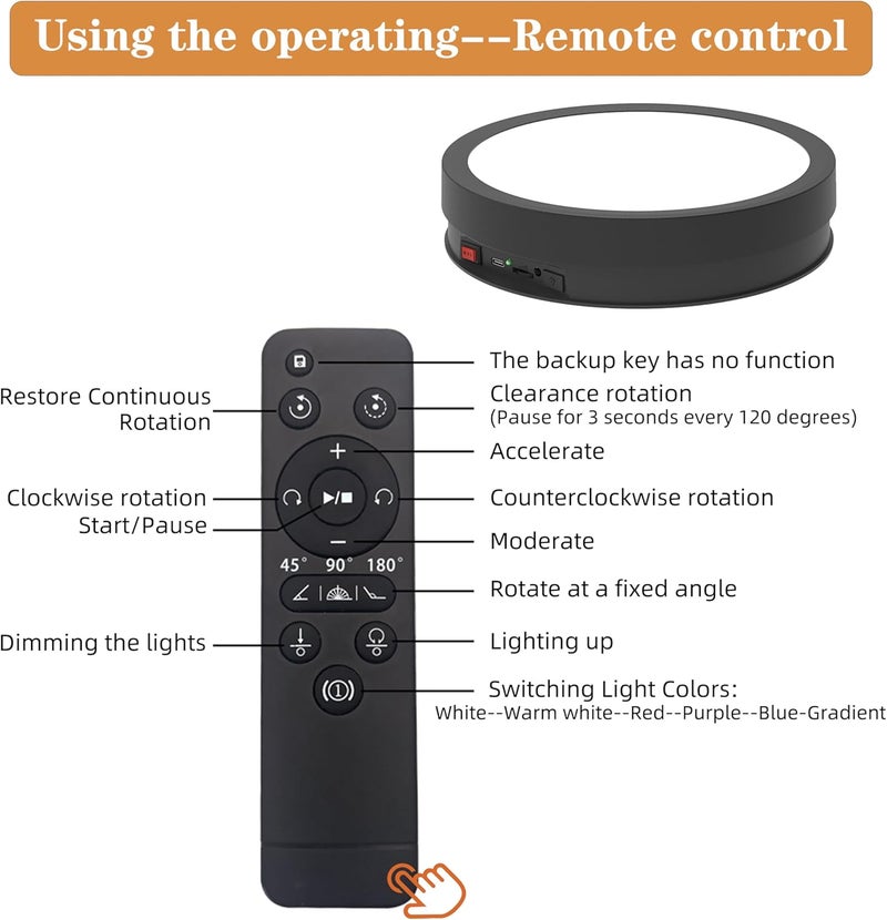 JAYEGT Variety Colors LED Light Non-Slip Rotating Display Stand , 66lbs Load, 360 Degree Photography Turntable for Glass Crystal Spherical Artwork (8.66inch / 6Color LED Light / Black / Wired) - Image 5